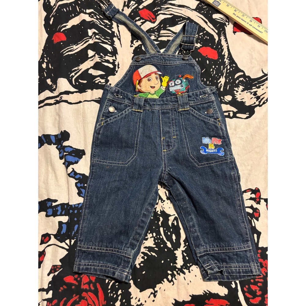 Disney Handy Manny Denim Overalls Kids 18M Blue Embroidered Bib Dungarees